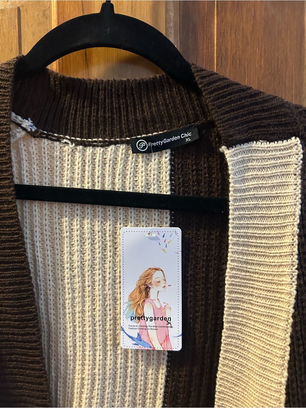 Women's Colorblock Open-Front Cardigan Sweater - Brown & Cream - Picture 2 of 3